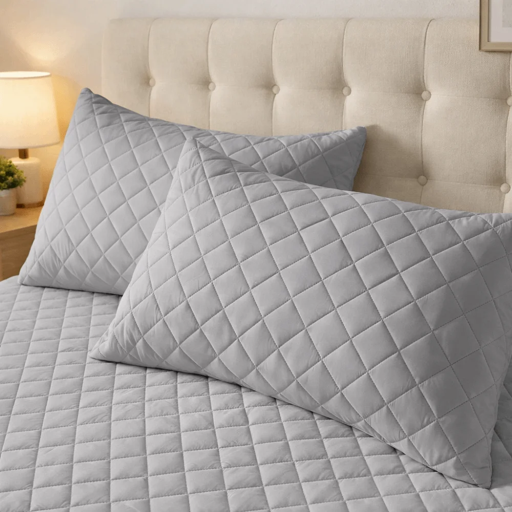 Northern Style Waterproof Pillowcase Machine Washable Quilted Design Pillow Cover Anti Stain Solid Color Pillow Protector