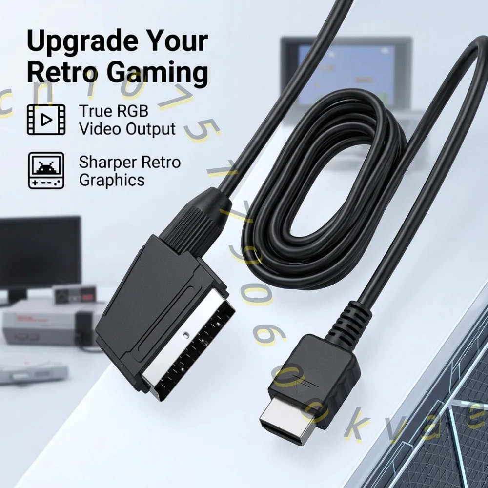 RGB Scart Cable for PS2 PS3, 1.8M AV Video Cord Game Console Lead for Sony PlayStation 2 3