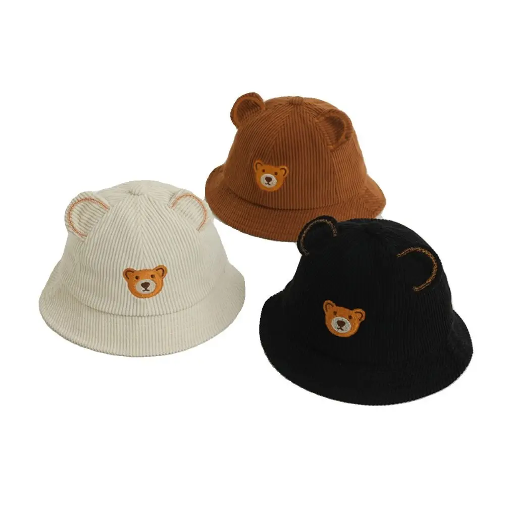 Outdoor Cartoon Bear Baby Bucket Hat Corduroy Sunscreen Kids Caps Cute Sunshade Hat Spring Autumn