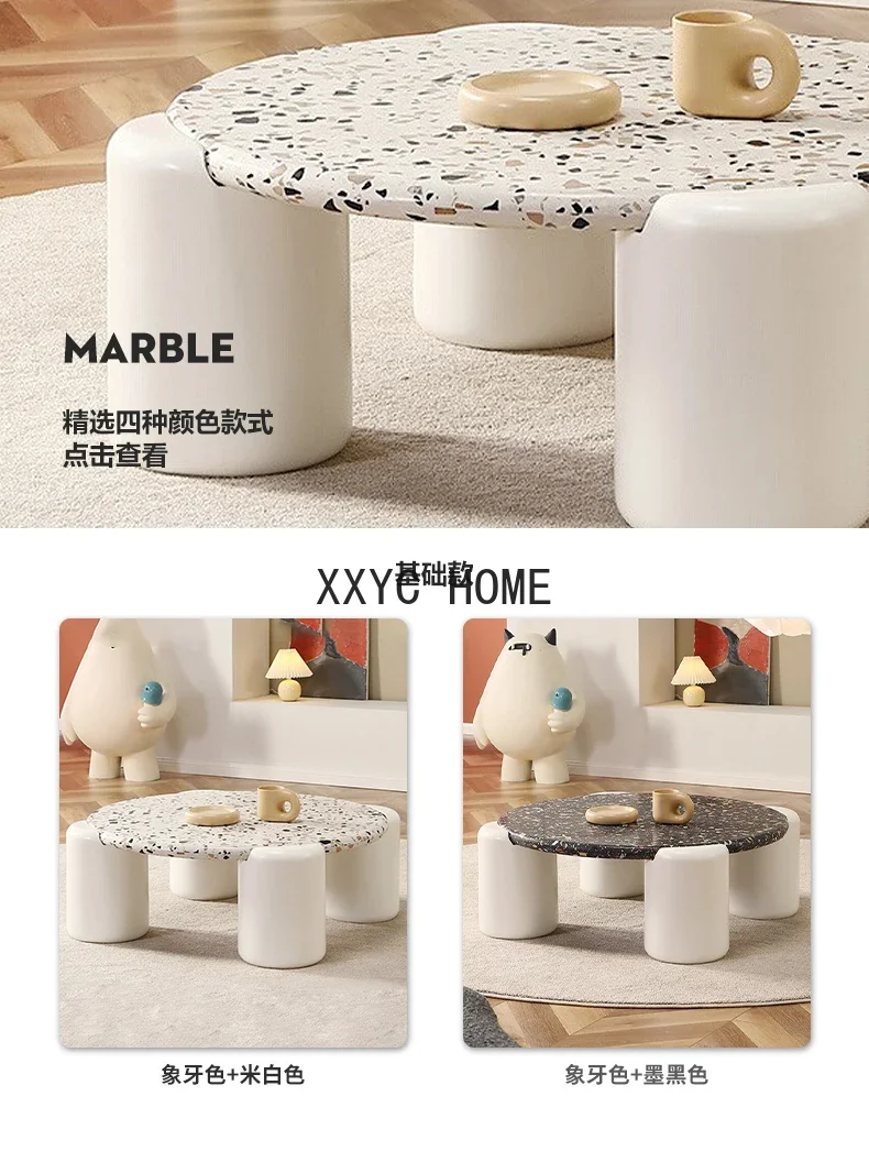 

Cream Style Terrazzo Coffee Table Living Room Home Small Apartment Modern Simple round Small Tea Table
