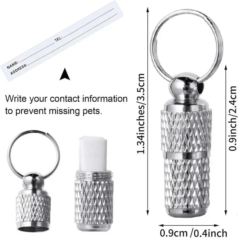 Pet ID Tag Dog Cat Storage Tube Anti Lost Name Address Label Mini Collar Necklace Hanging Metal Tube Keychain Pet Accessories