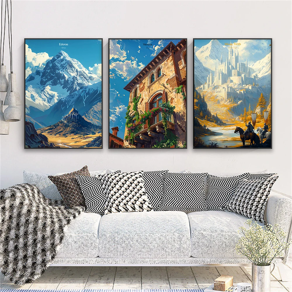 Canvas Painting Vintage Travel Poster of Verona Italy Watercolor Italian City Print Edora's Capital Rohan Art Wall Decor