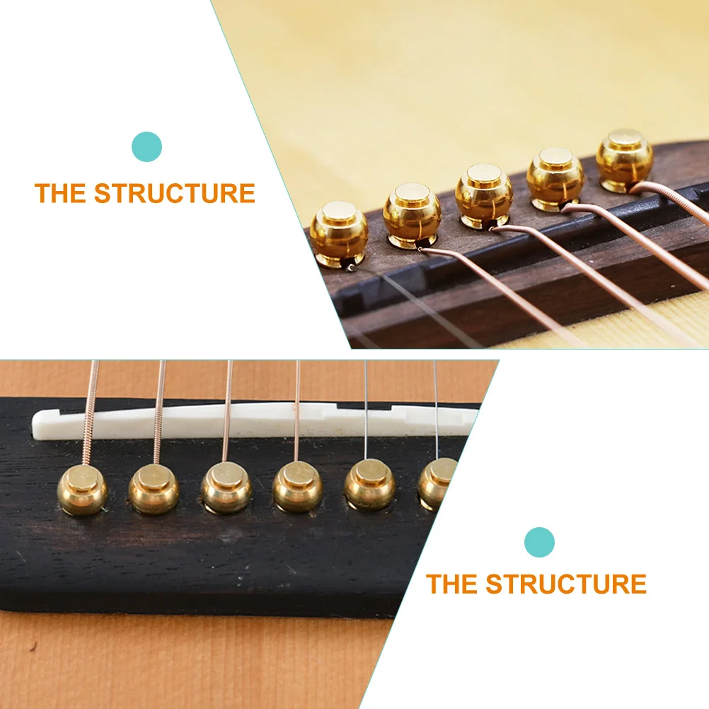 12 Pcs Guitar Brass String Nail Acoustic Pin Bridge Peg Fixing for Parts Tuning Pegs