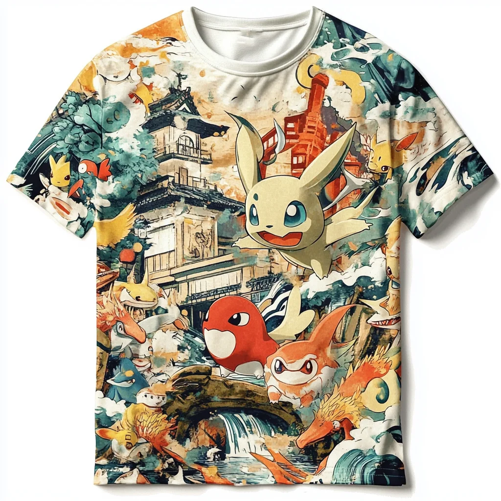 (MINISO)3D Pokemon T Shirt Men Tshirt Children T-shirt Summer Pikachu Oversized T-shirt For Men Clothing Tshirt Fashion Kid Anim