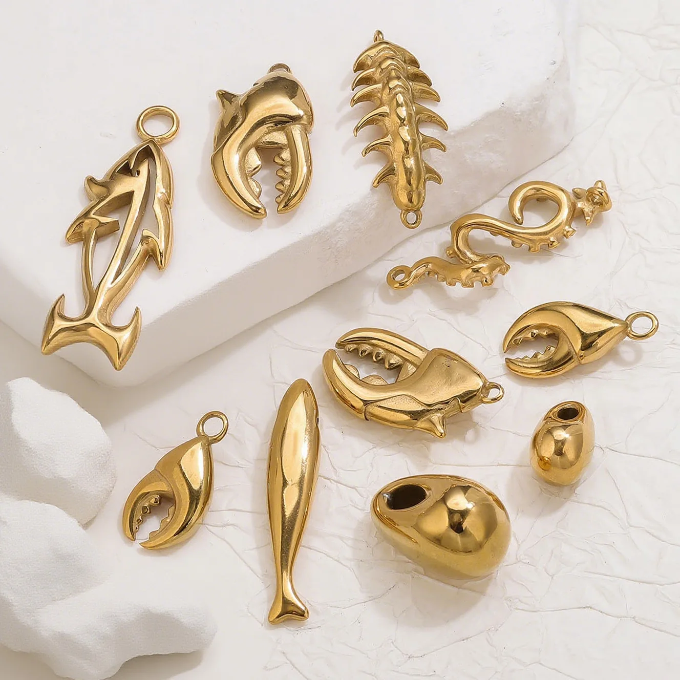 Yori 5 peças de fundição de aço inoxidável animal marinho polvo tubarão caranguejo pingente de ouro série oceano diy colar pulseira joias