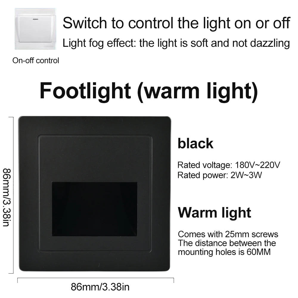 AC180-220V Inlaid 86 Floor Light Switch Control LED Wall Light Recessed Lamp for Corridor Staircase Step Nightlight Stairway