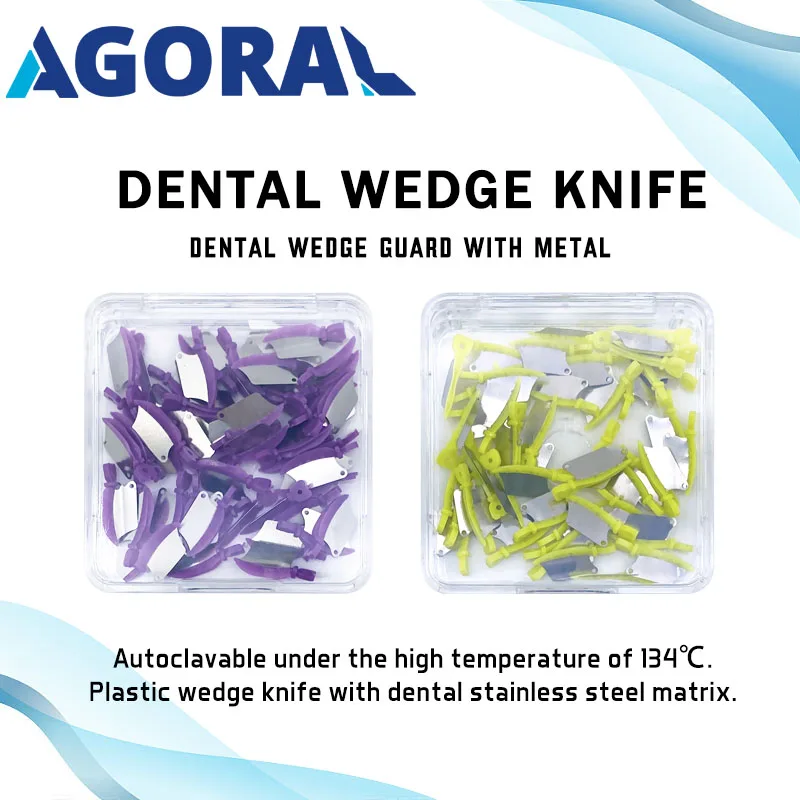 

50Pcs/Box Dental Wedge Knife Teeth Interproximal Wedge Guard With Metal Plastic Wedge Prime Dental Steel Matrix S/M/L