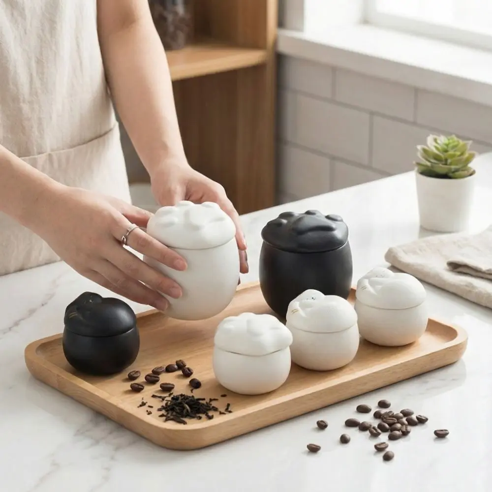 Cute Cartoon Ceramic Sealing Jar Moisture Resistant Cat Styling Coffee Sealed Jars Large Capacity Candy Jar Desktop Decoration