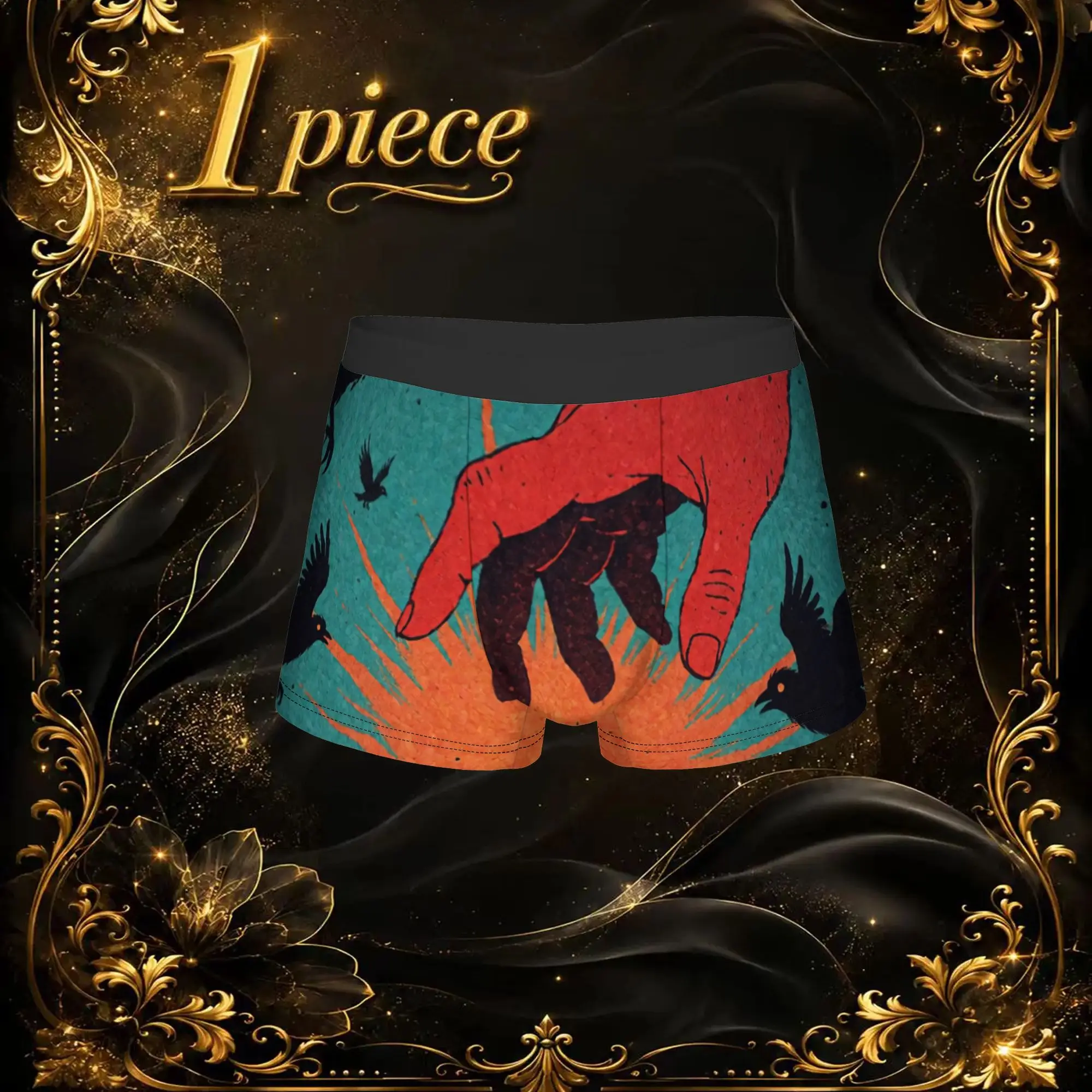 1pc Vintage Raven Red Hand Underpants Humor Panties Male Underwear Comfortable Shorts Boxer Briefs