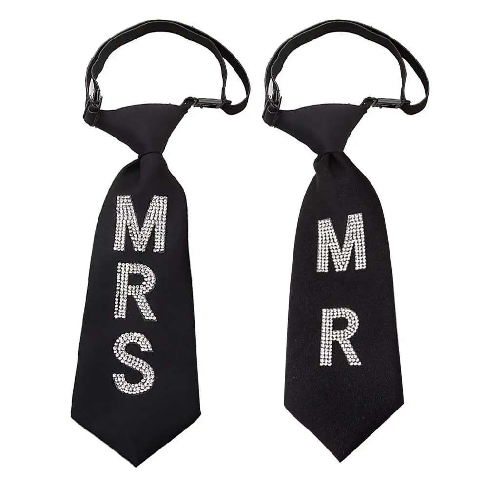 Shirt Tie Adjustable Buckle Neck Strap Short Version Rhinestone Letters Necktie Parties Romantic Couple Accessories