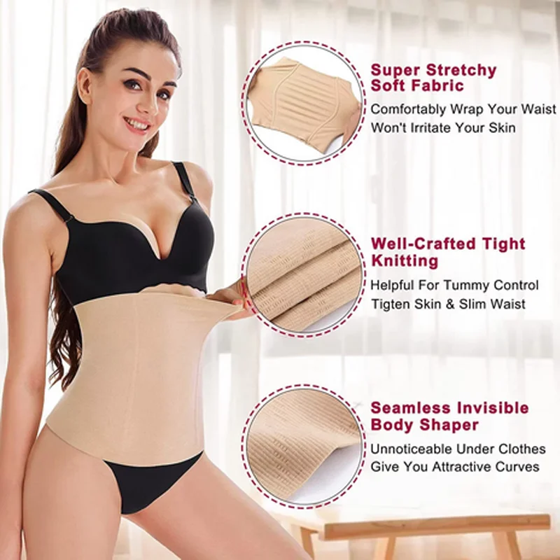 

Women's Compression Waist Trainer High Stretch Postpartum Girdles 4 Steel Bones Back Support Band Soft Invisable Body Shaper