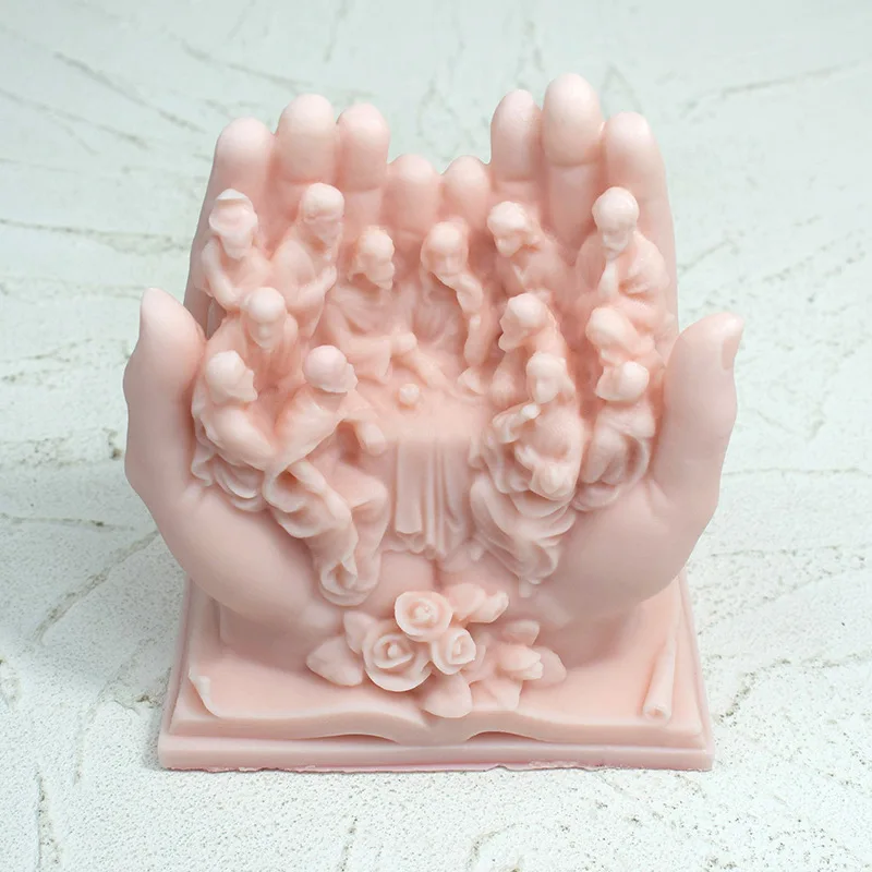 Hands holding people gypsum mold DIY European family aroma diffuser stone drop plastic decoration candle silicone mold