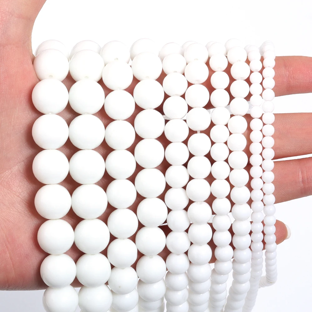 

1 Strand 4/6/8/10/12mm Solid White Glass Beads Round Loose Spacer Beads for Jewelry Making DIY Bracelet Necklace Accessories