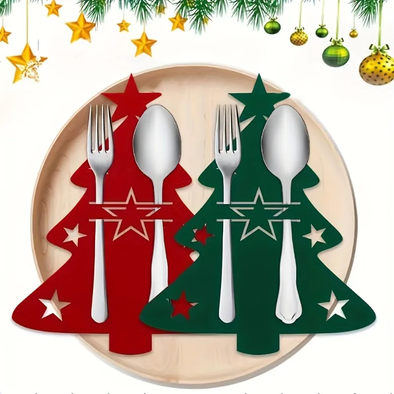 12 unidades-24 unidades Porta-Talheres de Natal em Feltro Decoração de Mesa Tapete para Talheres de Árvore de Natal