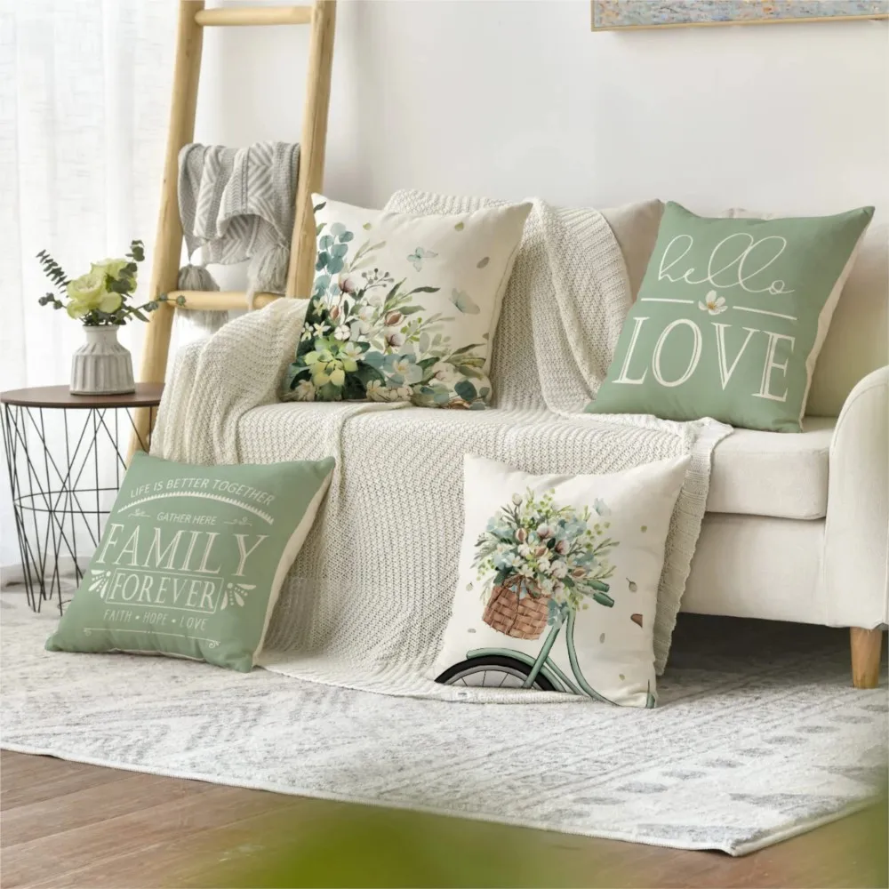 1Pc Personalized Floral and Plant Printed Pattern Throw Pillow,Double-Sided Design, Soft Plush Cushion with Insert, Perfect Gift