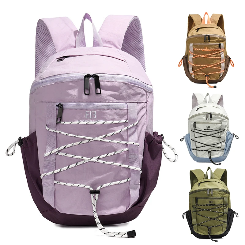 Women's Travel Backpack with Drawstring 14 Inch College Laptop Storage Bag Multi-Functional Zippers Schoolbag Youth Shoulder Bag