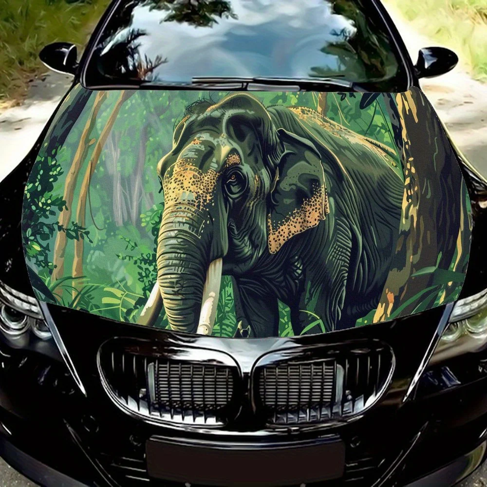 

Enchanting Forest Jungle Elephant Car Hood Vinyl Wraps Sticker, Car Engine Decal, Waterproof Self-adhesive Car Packaging Cover,