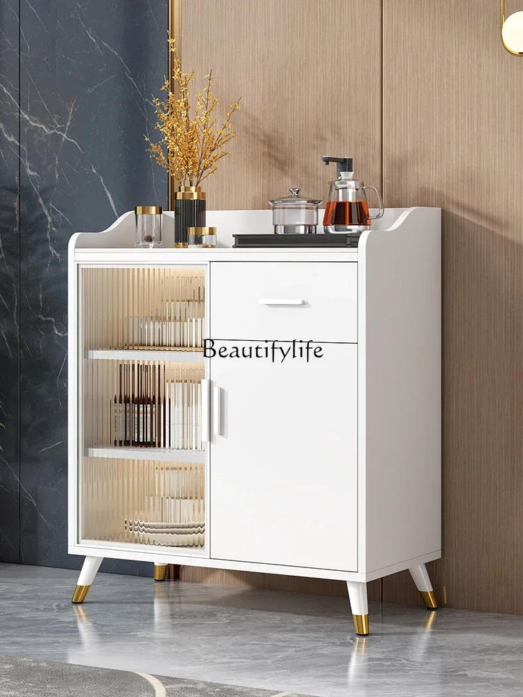 

z.Solid wood rock slab dining side cabinet integrated kitchen glass door locker against the wall