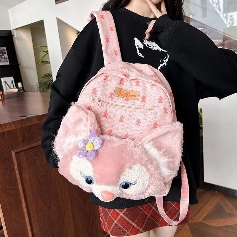 Disney New Girls School Bag Big Head Backpack Plush Fox Cartoon Versatile Cute Duffy Lina Belle Backpack Gift