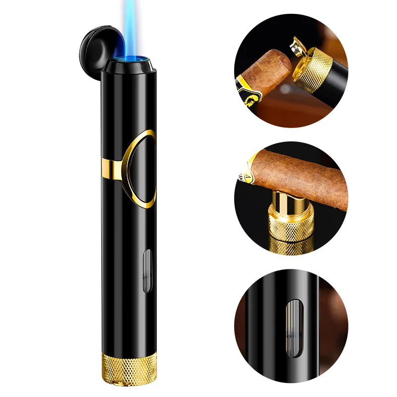 

Personalized Direct Flame Windproof Inflatable Cigar Lighter Multi Functional Cigar Holder Puncher Igniter High End Gift