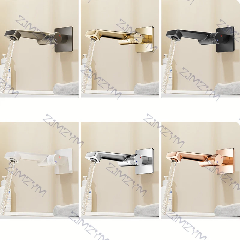 Solid Brass Basin Faucets for Bathroom, Hot and Cold Sink Mixer Taps, In-wall with Hidden Embedded