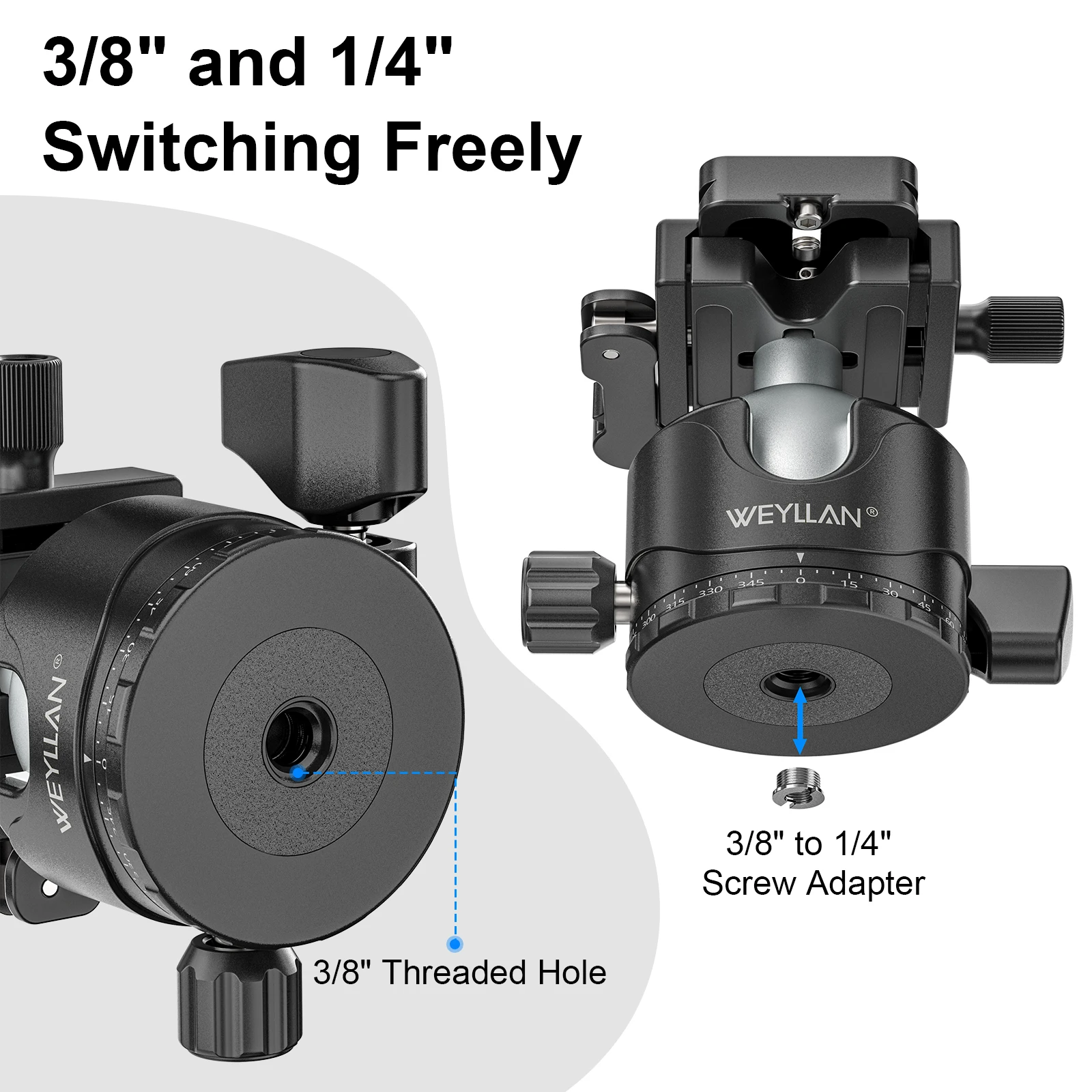 Tripod Ball Head with Lever Release 46mm Low Profile Ball Head Mount with Arca Swiss Plate WEYLLAN EH46L for Monopod Load 20kg