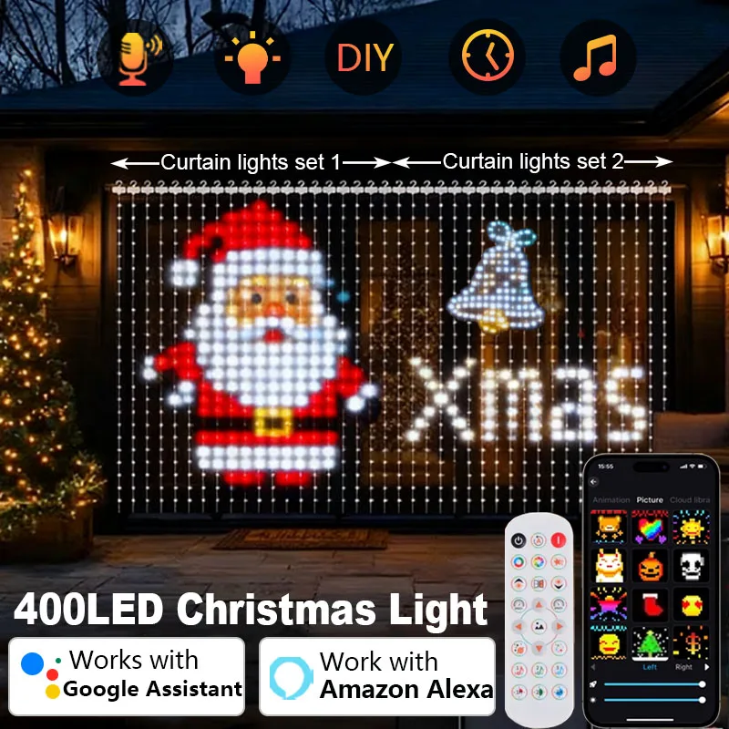 1/2 قطعة ستارة ذكية مع جوجل وأمازون أليكسا، ضوء عيد الميلاد مع أدوات التحكم في التطبيق وجهاز التحكم عن بعد لهدية تزيين عيد الميلاد #1