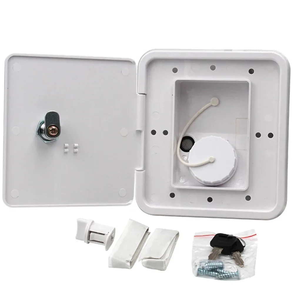 

¡Nuevo! Caja agua cuadrada con escotilla llenado agua por gravedad para RV con tornillo llave, accesorios para carav
