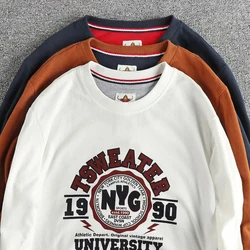 Autumn new American retro trend letter pattern long sleeve T-shirt men's cotton casual base shirt
