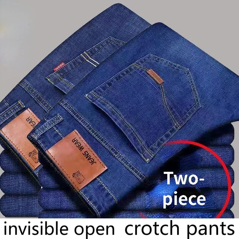 

Concealed Zipper Pants Crotch Full Open Summer Thin Construction Site Work Men's Jeans Couples Dating Convenient Men Clothing