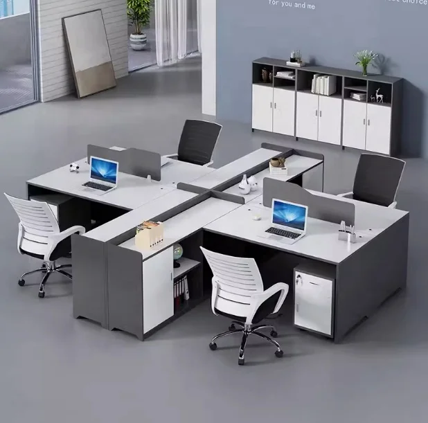

Modern Office Desk and Chair Set L-Shaped Wooden Workbench Staff Table with Modular Features Random Combination
