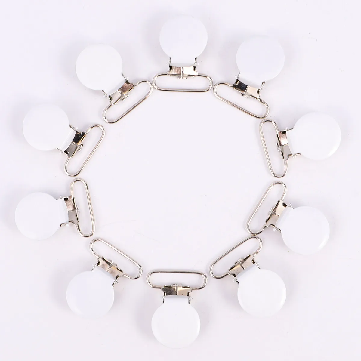 

10Pcs Pacifier Clip Holders Round Metal Suspender Clips Corrosion Resistant Buckle Clips for Pacifier Bib Holder Sewing Ribbon