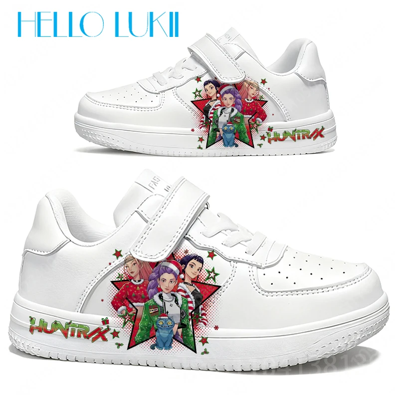 2025 عيد الميلاد KPop شيطان الصيادين الشباب طالب حذاء أبيض غير رسمي بنين بنات دائم أحذية الجري مقاومة للانزلاق هدية