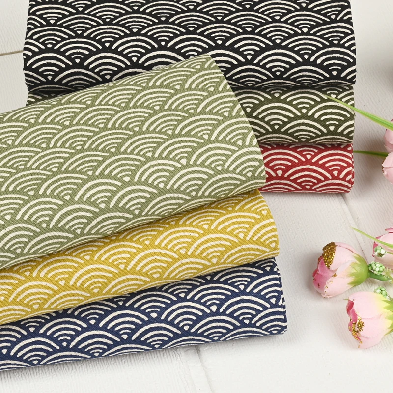 Half Yard 100% Cotton Thicken Fabric With Japanese Curve Print, Handmade DIY Bag Back Cushion Table Cloth CR-1555