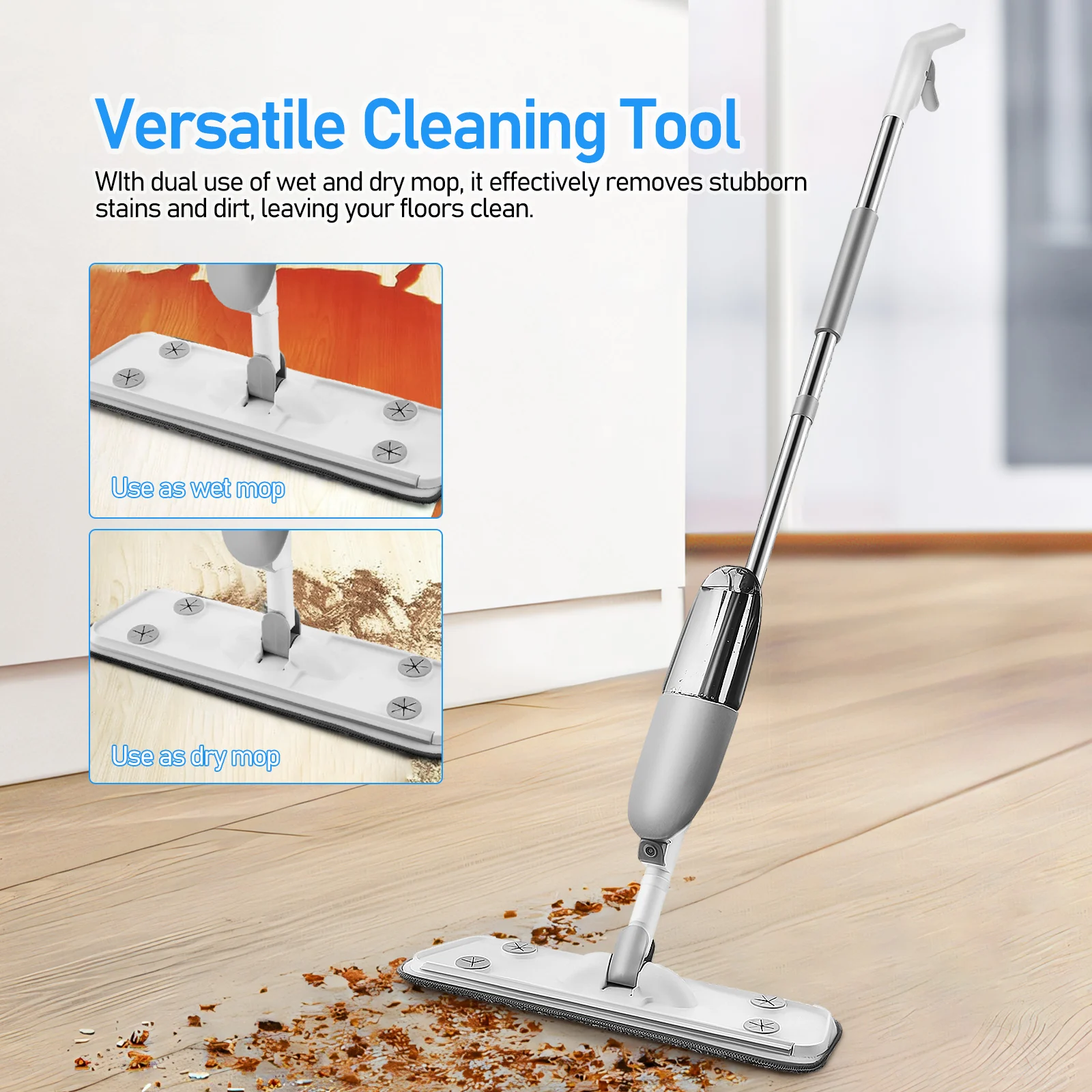 

Spray Mop Wet Dry Floor Cleaner Dust Mop Hardwood Ceramic Tiles Marbles Flat Rotatable Microfiber Pads Washable Scrub