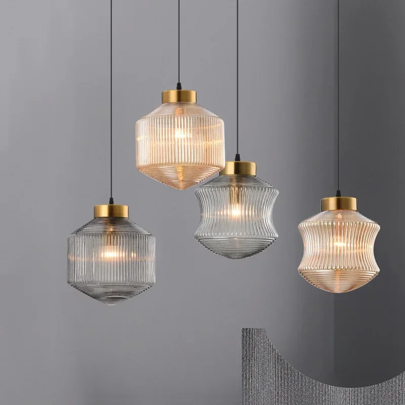 

Modern LOFT Restaurant Cafe Stair Light Fashion Simple Creative Glass Living Room Bedside Hanging Lights Amber/Gray Lamp
