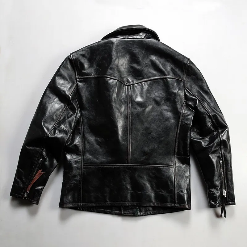 Men's leather with a lapel and diagonal zipper