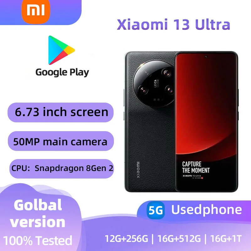 Xiaomi 13 Ultra 5G Android RAM 12GB ROM 256GB Snapdragon 8 Gen 2 IP68 Waterproof 50MP Quad Camer NFC used phone