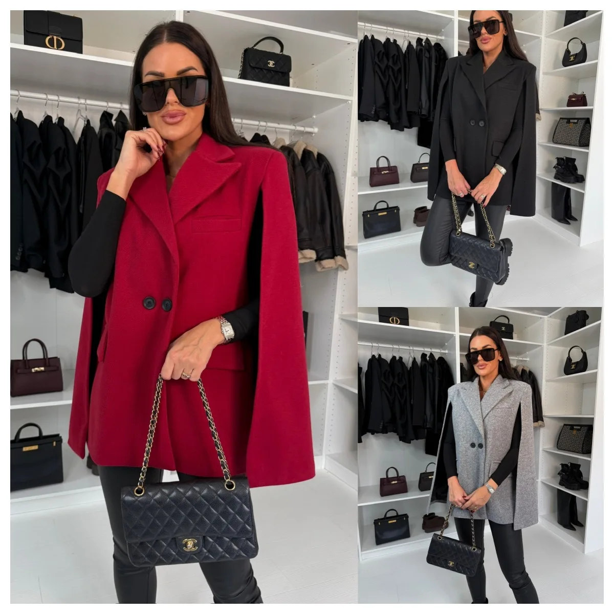 

Formal Red Cape Blazer Coat for Women One Piece Female Spring Cotton Work Wear Shawl Jacket for Women Long Sleeves Outfit