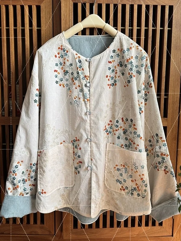 

Женский повседневный хлопковый дышащий открытый кардиган большого размера, Новое осеннее поступление, свободная верхняя одежда с цветочным принтом в национальном стиле