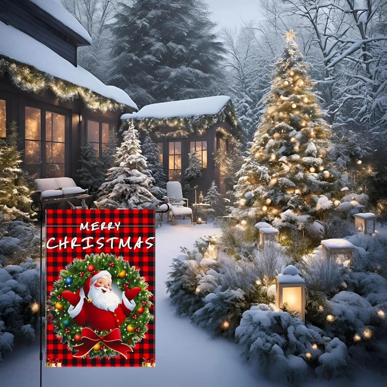 Merry Christmas Garden Flag with Santa, Xmas Holiday Winter Garden Flag for Outside, 12x18 Double Sided Linen, Perfect Outdo UUN
