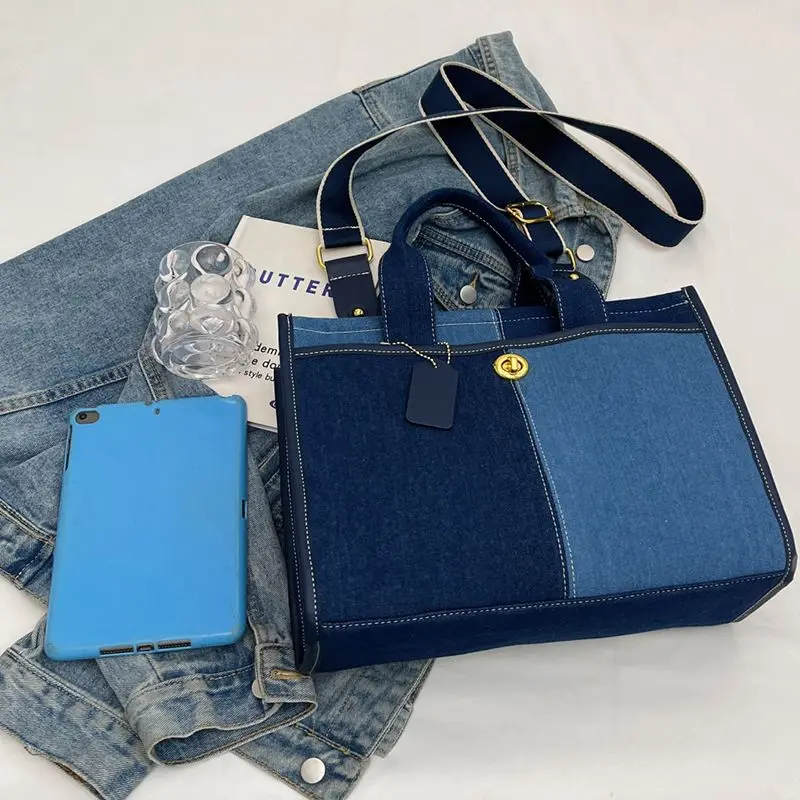 Good-looking Handbag Women's New Patchwork Denim Women's Bag Fashion Single Shoulder Crossbody Bag Large Canvas Tote Women's Bag