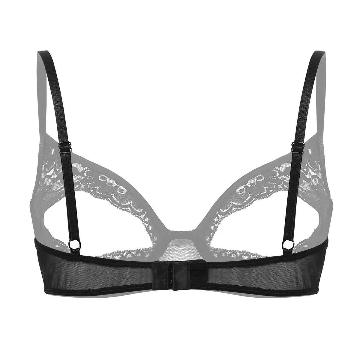 Women Lingerie Sheer Open Chest Bra Tops Lace Floral Open Breast Cup Exposed Nipple Split Bralette Wire-free Unlined Brassier