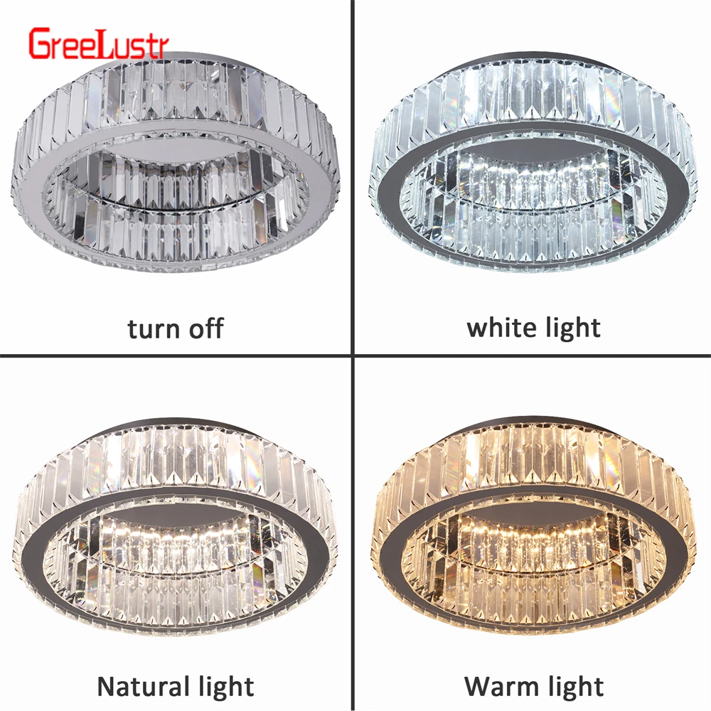 Modern Big Crystal Round Led Chandelier Dimmable Ceiling Light Fixture with Remote for Foyer Hall Bedroom Indoor Lights  Lustres