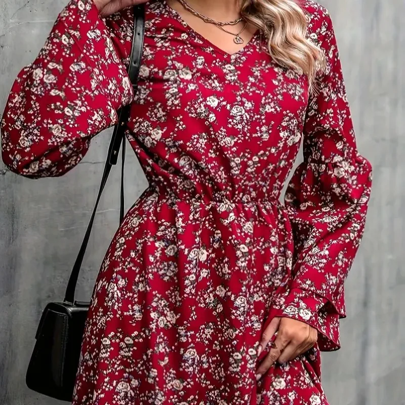 

Euramerican 2024 Spring Vintage Print Double-Layer Butterfly Sleeve Dress Women