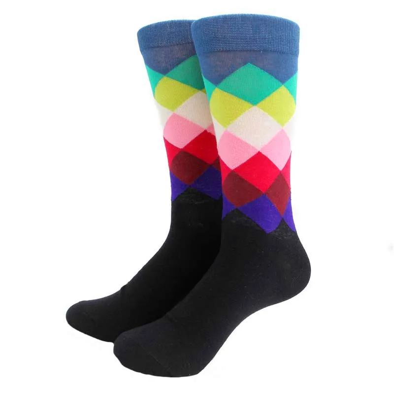 1 paire mâle marée marque hommes coton chaussettes dégradé couleur printemps automne Style longue chaussette de mariage hommes genou haute affaires chaussettes Sox