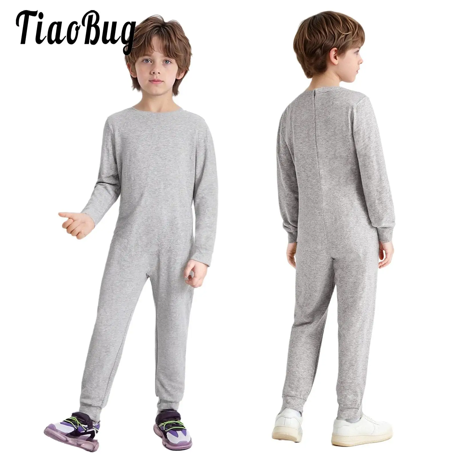 

Kids Special Needs Adaptive Clothing Boys Girls Long Sleeve Back Invisible Zipper One Piece Cotton Jumpsuit for Wearing All Day