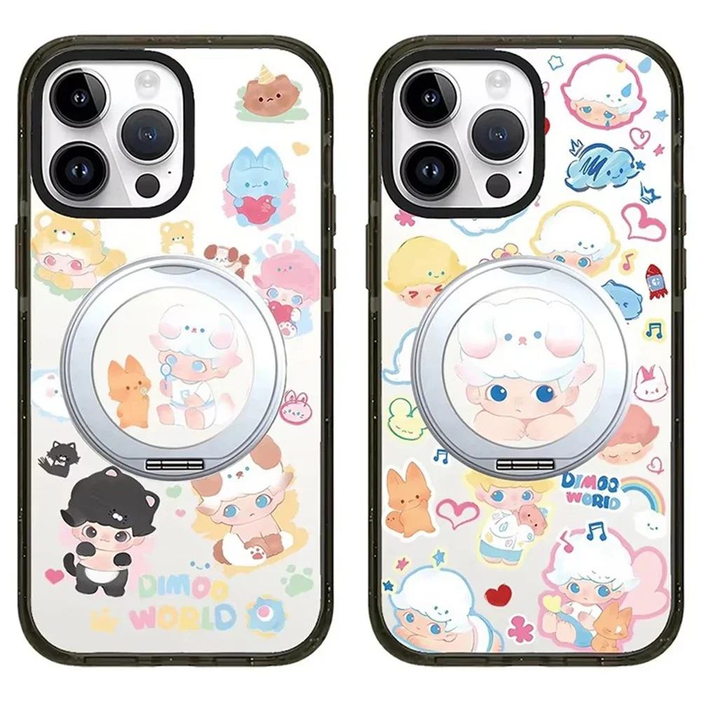 

Cartoon Doll Cloud Rotating Stand Black Border iPhone 14 15 16 Pro Max Case - Protective iPhone Case