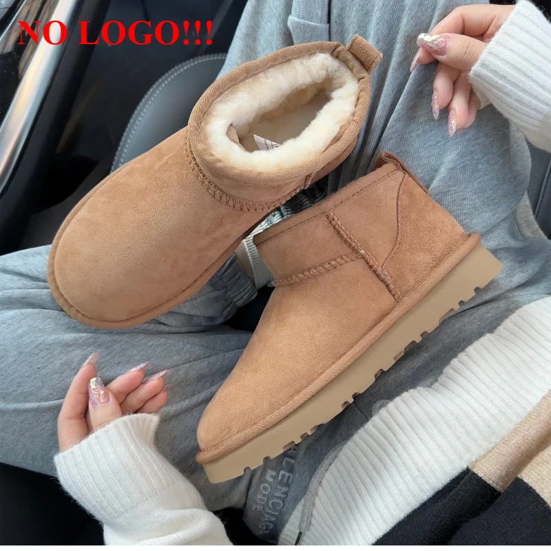 NO-LOGO genuine sheepskin wool, classic mini sheepskin snow boots, chestnut casual warm boots for women  platform boots