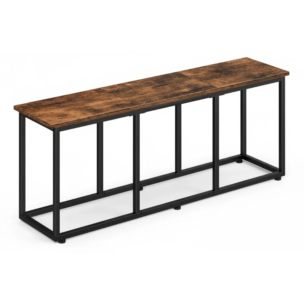 

Промышленная обеденная скамейка, скамейка для кухонного стола 47,2 дюйма, простая сборка со стальным каркасом, коричневый, черный в деревенском стиле для домашнего декора